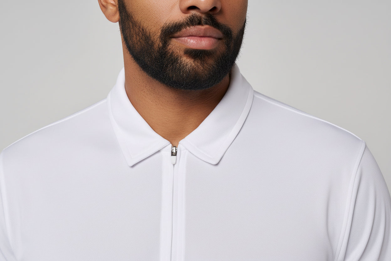 Men's sports polo shirt with 1/4 zip and zipper