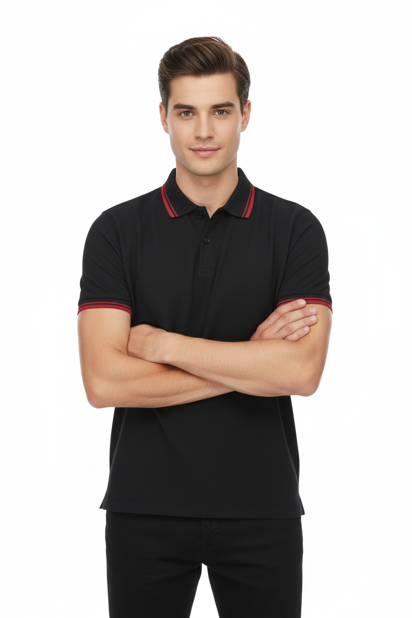 Men's short-sleeved striped polo shirt