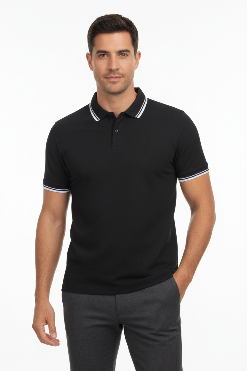 Men's short-sleeved striped polo shirt