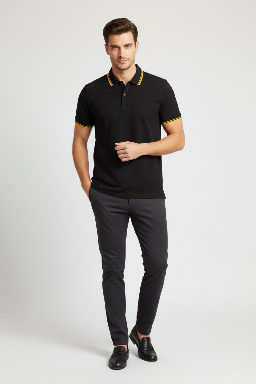 Men's short-sleeved striped polo shirt