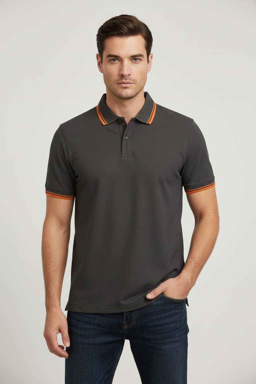 Men's short-sleeved striped polo shirt