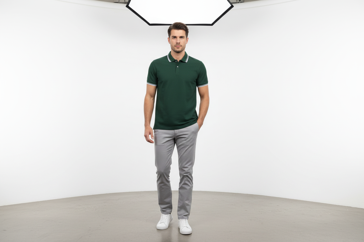 Men's short-sleeved striped polo shirt
