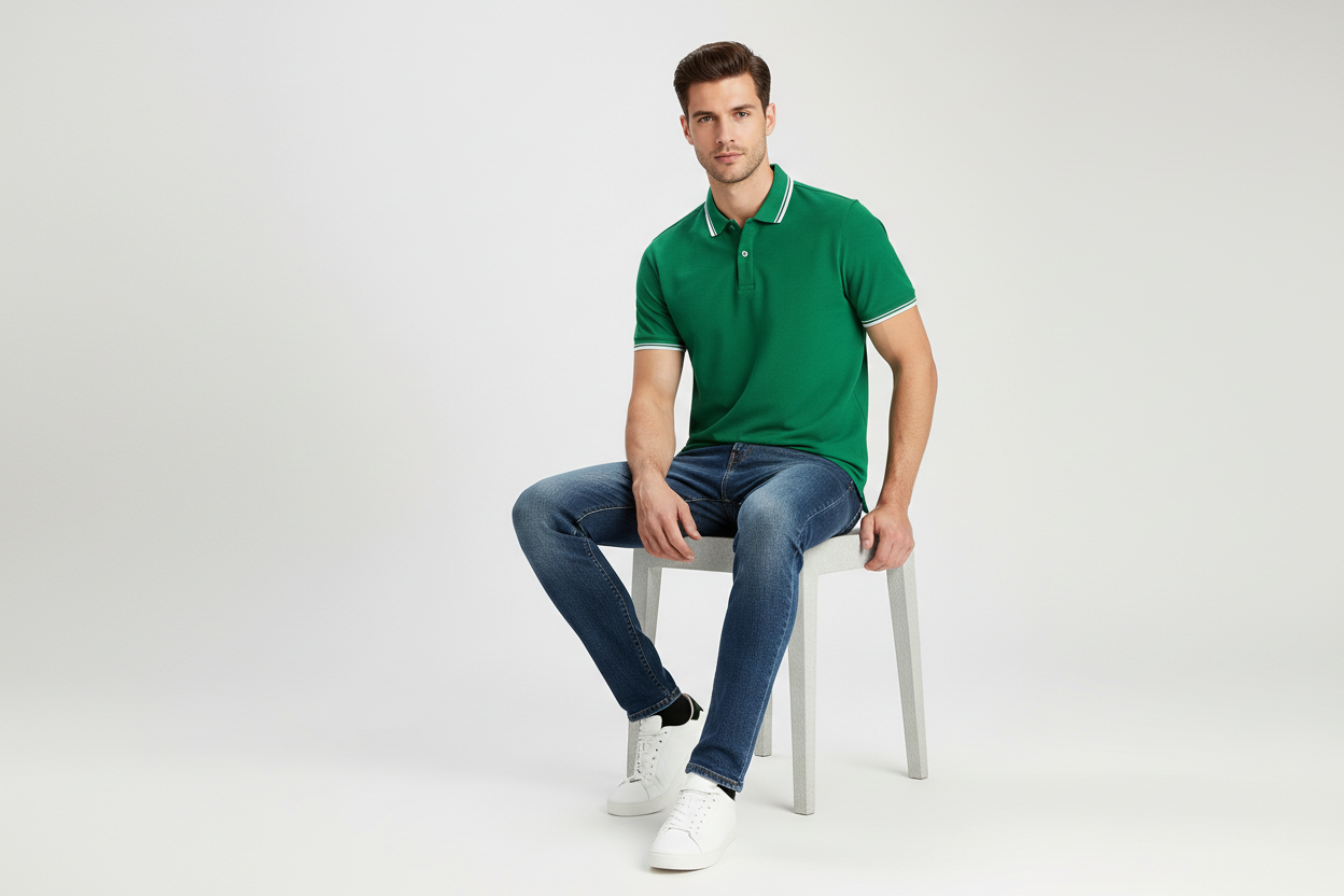 Men's short-sleeved striped polo shirt