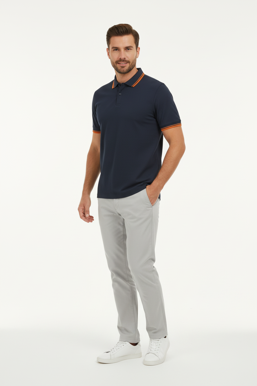 Men's short-sleeved striped polo shirt