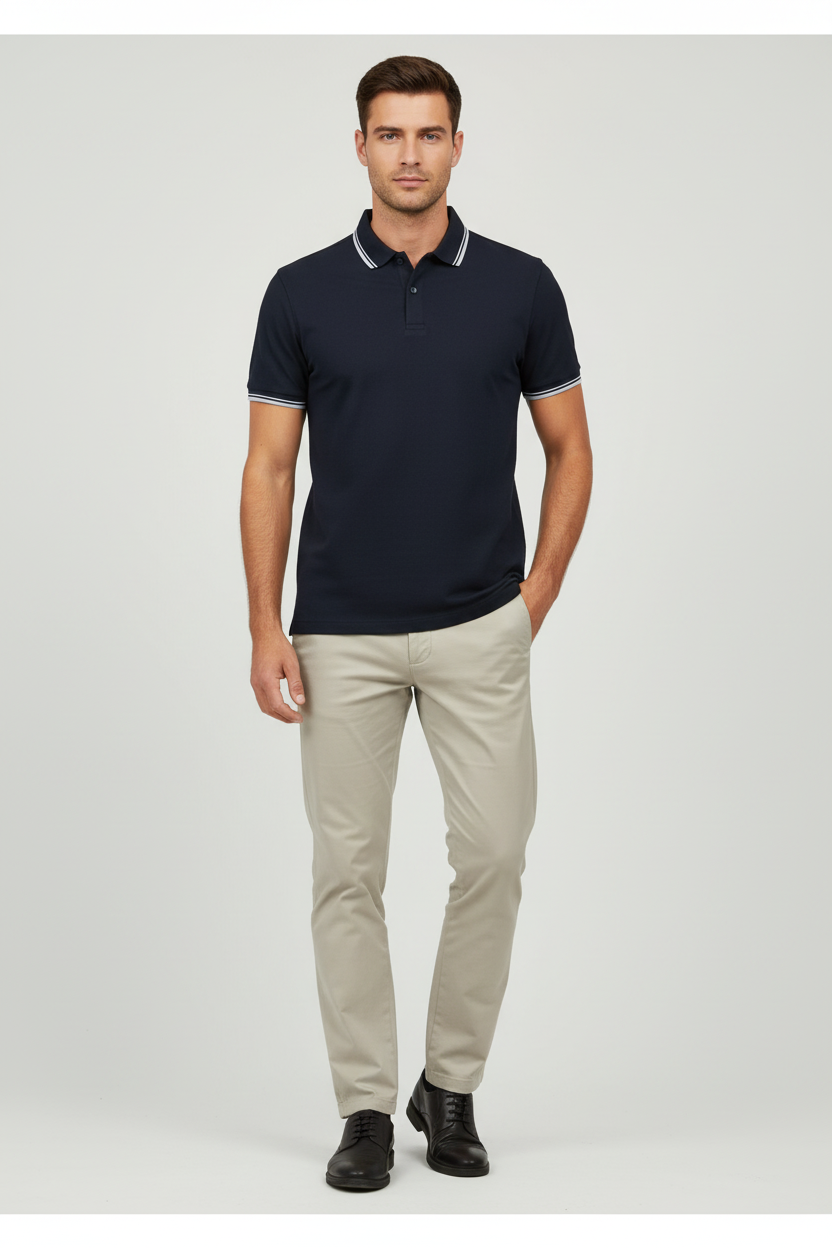Men's short-sleeved striped polo shirt