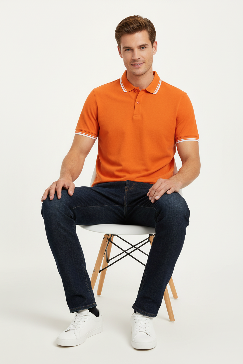 Men's short-sleeved striped polo shirt