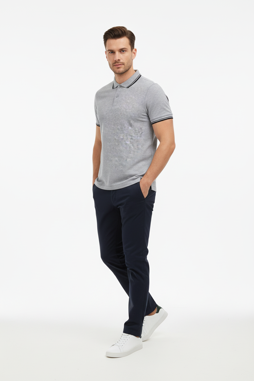 Men's short-sleeved striped polo shirt