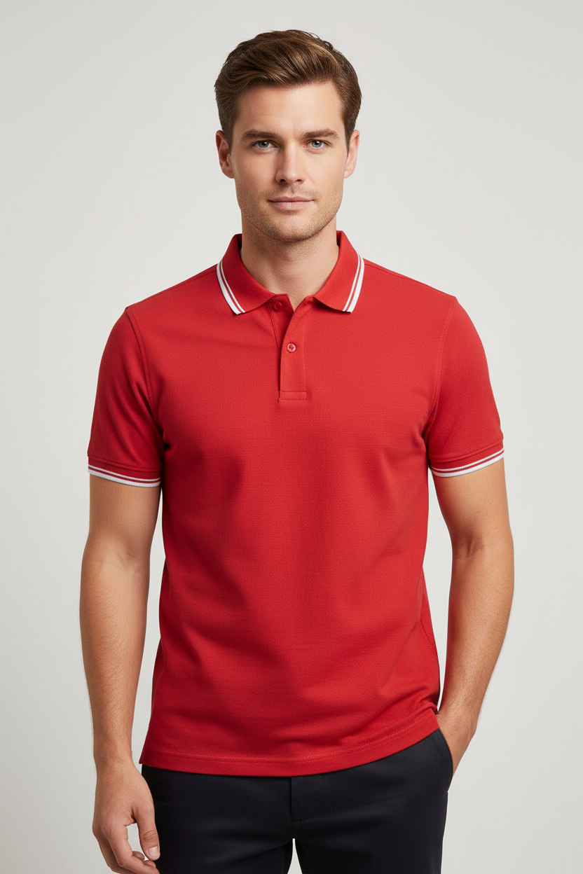 Men's short-sleeved striped polo shirt