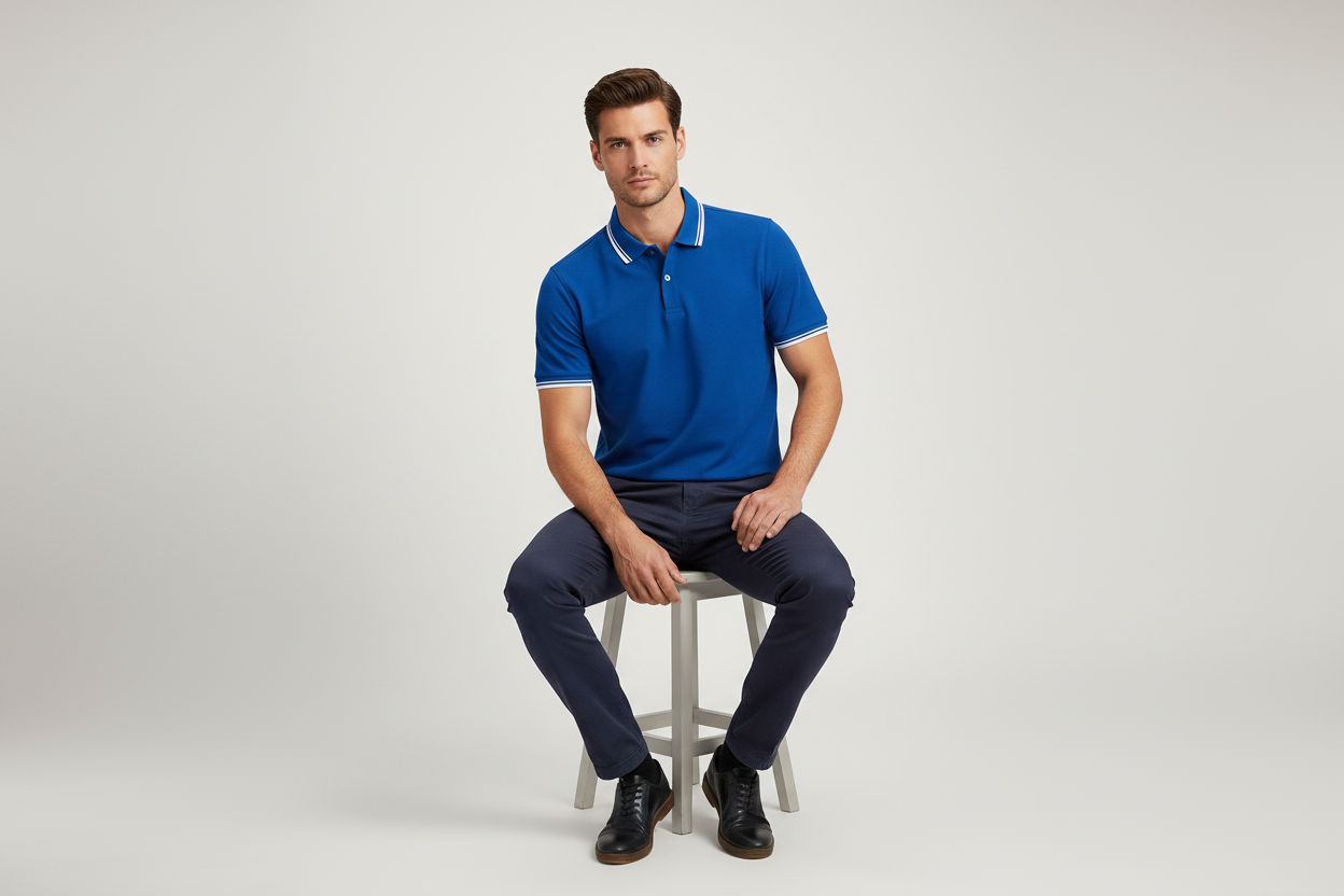 Men's short-sleeved striped polo shirt