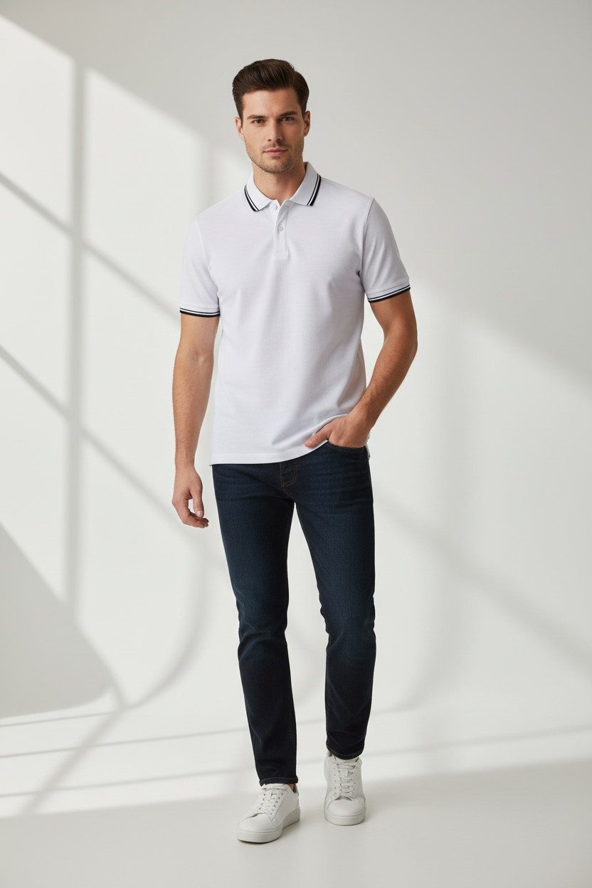 Men's short-sleeved striped polo shirt