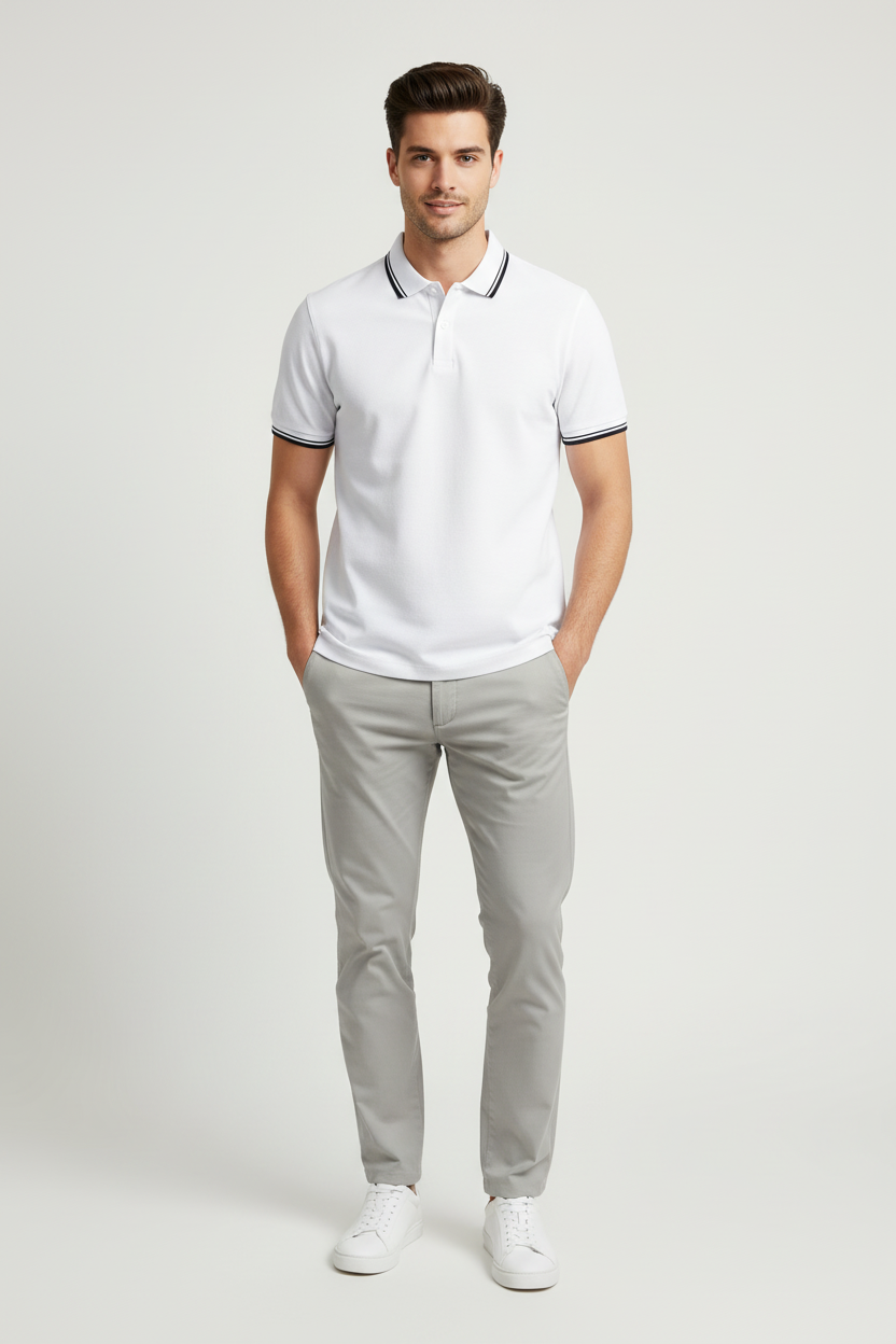 Men's short-sleeved striped polo shirt