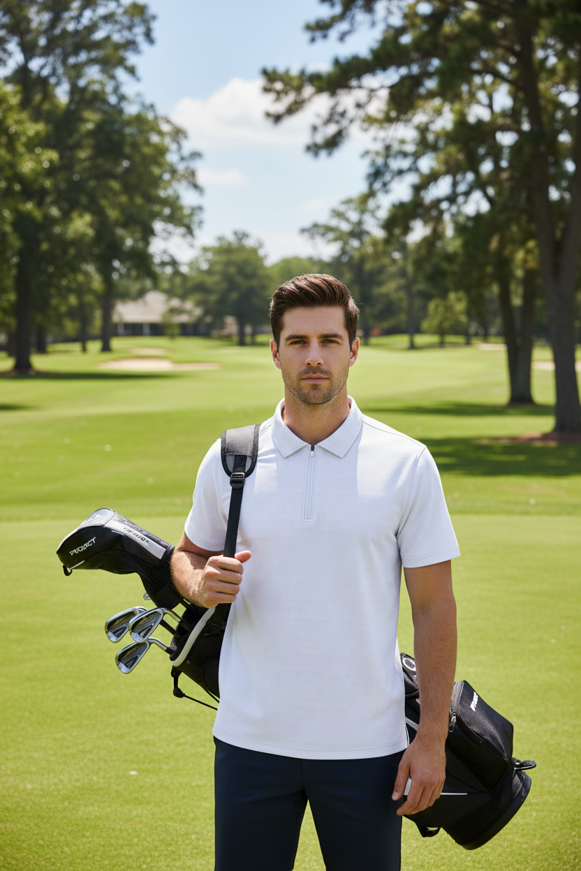 Men's sports polo shirt with 1/4 zip and zipper