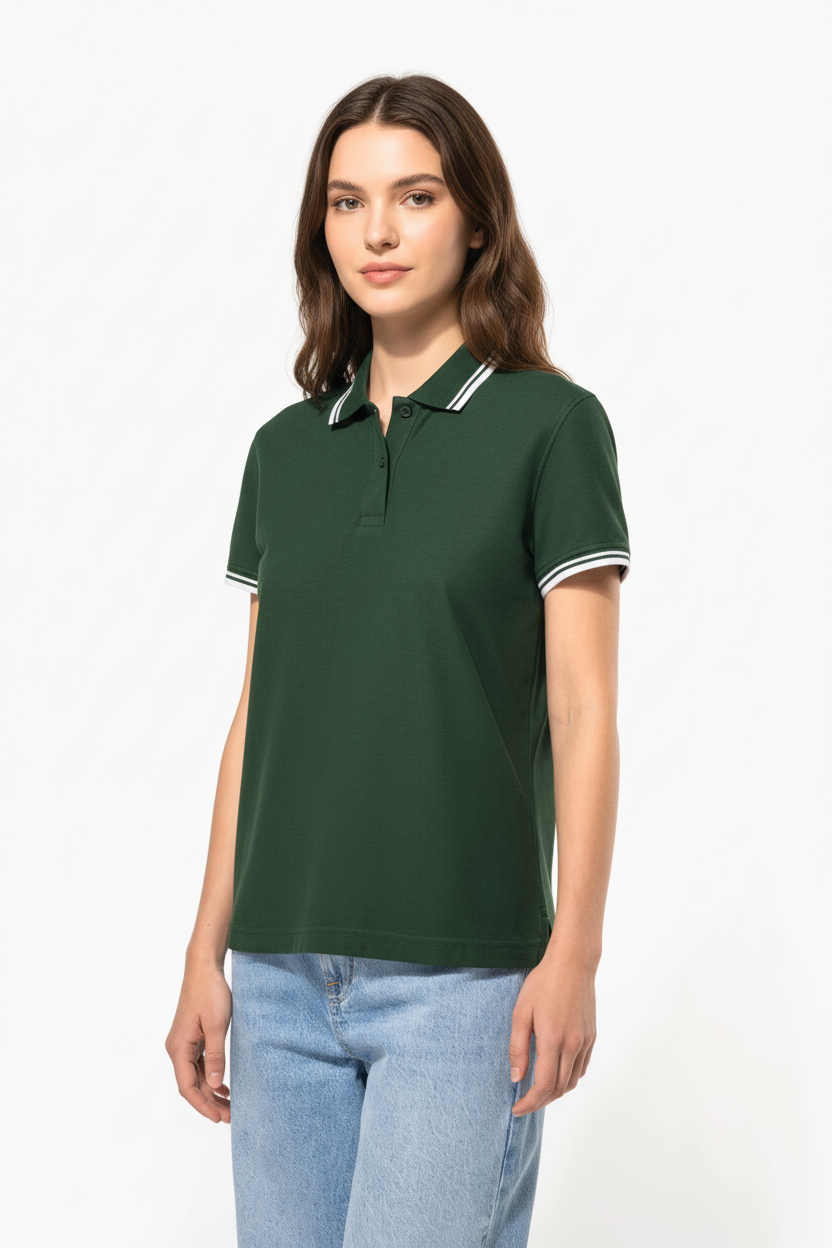 Women's short-sleeved striped polo shirt