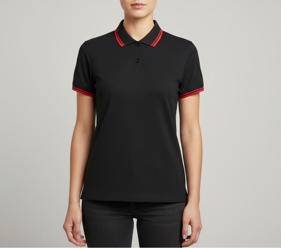 Women's short-sleeved striped polo shirt