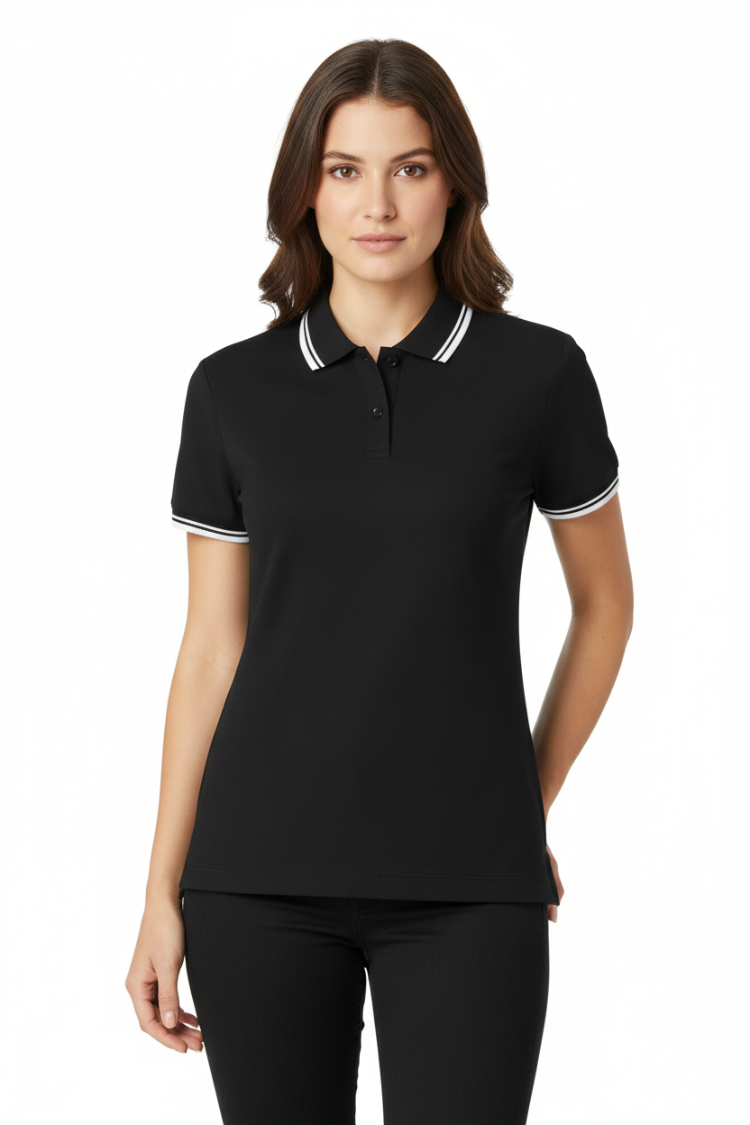 Women's short-sleeved striped polo shirt