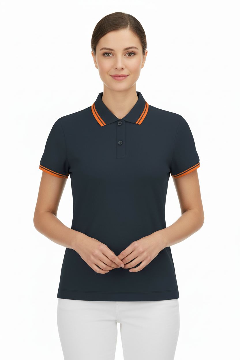 Women's short-sleeved striped polo shirt