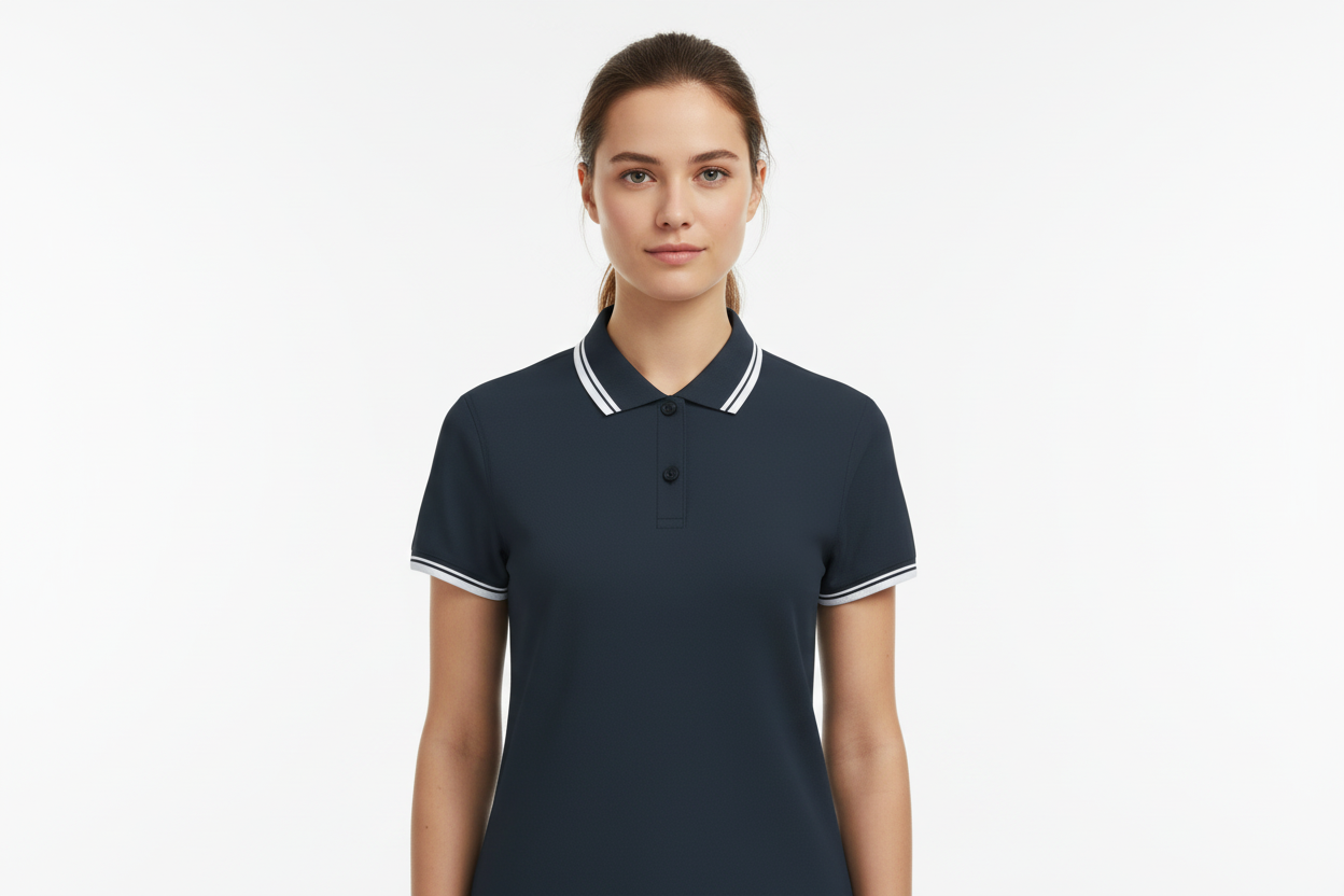 Women's short-sleeved striped polo shirt