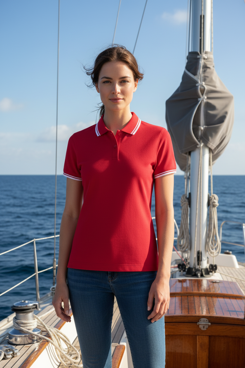 Women's short-sleeved striped polo shirt